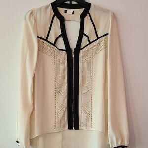 VENUS Cream and Black Embellished Blouse